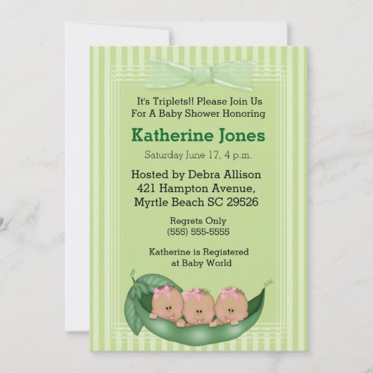 Afrikanisch-amerikanische Triplets Girl Baby Showe Einladung (Vorderseite)