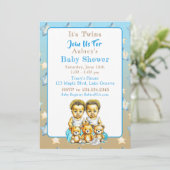 Afrikanisch-amerikanische Twin Boy's Blue Baby Sho Einladung (Stehend Vorderseite)