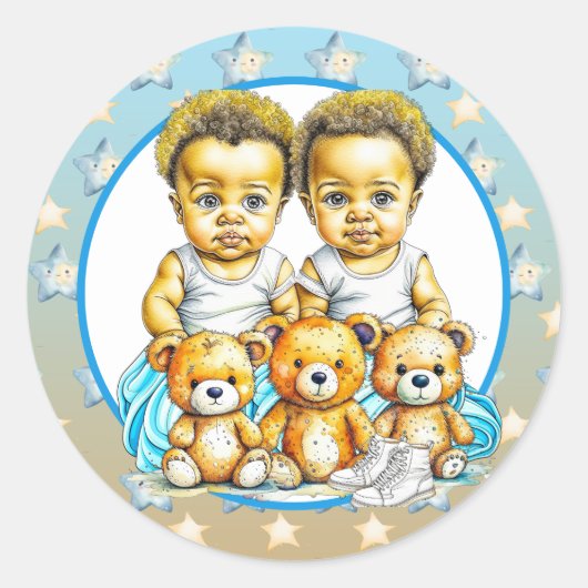 Afrikanisch-amerikanische Twin Boy's Blue Baby Sho Runder Aufkleber (Vorderseite)
