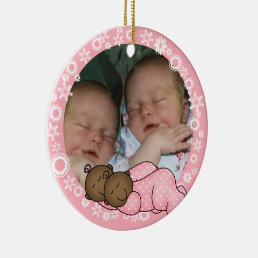 Afrikanisch-amerikanische Twin Girls 1. Weihnachts Keramik Ornament (Rechts)