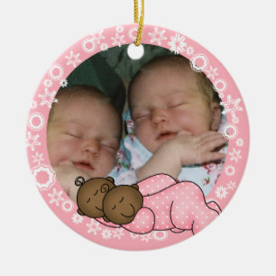 Afrikanisch-amerikanische Twin Girls 1. Weihnachts Keramik Ornament