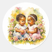 Afrikanisch-amerikanische Twin Girl's Baby Shower Runder Aufkleber (Vorderseite)
