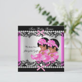 Afrikanisch-amerikanische Twin Girls Babydusche Ho Einladung (Stehend Vorderseite)