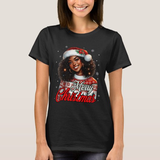 Afrikanisch-amerikanische Weihnachtsfrauen-Mama T-Shirt (Vorderseite)