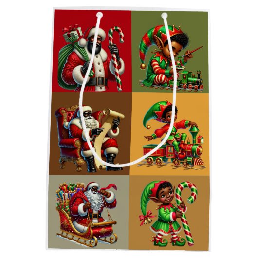 Afrikanisch-amerikanische Weihnachtsgeschenktasche Mittlere Geschenktüte (Rückseite)