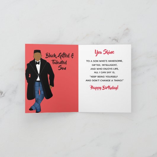 Afrikanisch-Amerikanischer Son Black Coat Geburtst Karte (Innenseite)