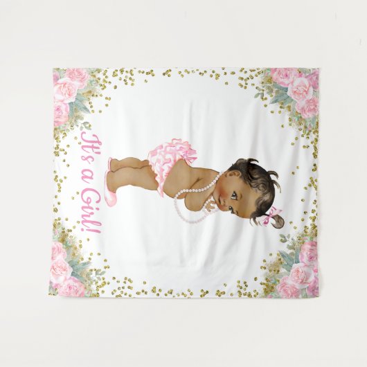 Afrikanisch-Amerikanisches Baby-Mädchen-Dusche Hin Wandteppich (Vorderseite (Horizontal))