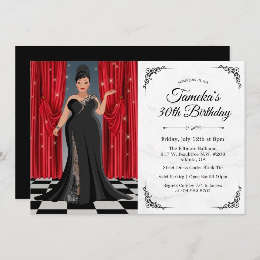 Afrikanisch-amerikanisches Elegant Gown Geburtstag Einladung (Vorne/Hinten)