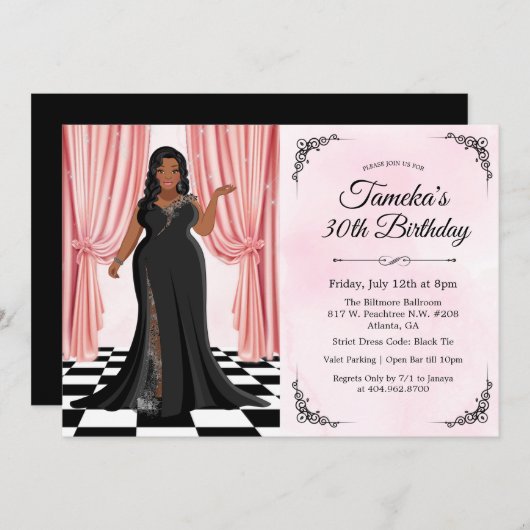 Afrikanisch-amerikanisches Elegant Gown Geburtstag Einladung (Vorne/Hinten)