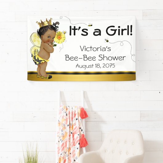 Afrikanisch-Amerikanisches Mädchen-Bee-Baby-Dusche Banner (Insitu)