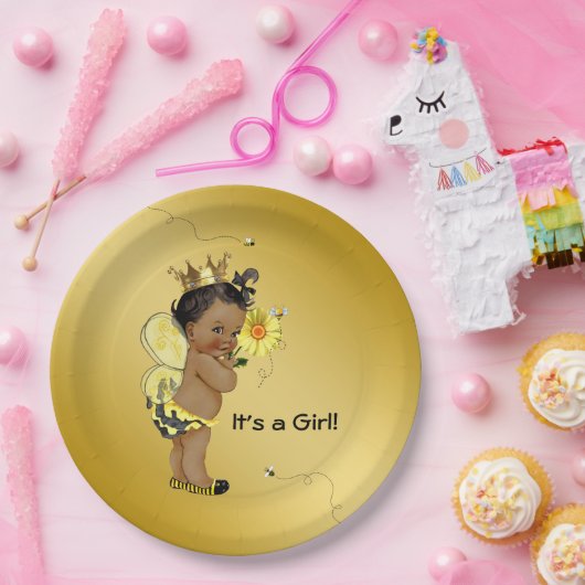 Afrikanisch-Amerikanisches Mädchen-Bee-Baby-Dusche Pappteller (Party)