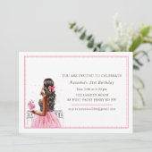 Afrikanisch-amerikanisches Pink-Party Geburtstag Einladung (Stehend Vorderseite)