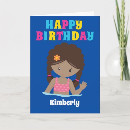 Afrikanisch-Amerikanisches Swim Girl Custom Happy Karte (Vorderseite)