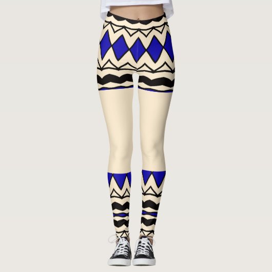 Afrikanisch Blau Geometrisch Leggings (Vorderseite)