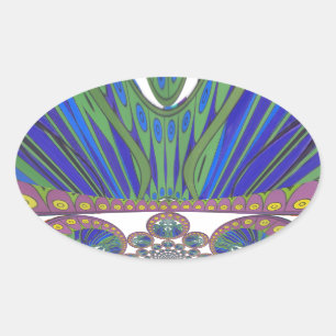 Afrikanisch Blau Lila Dekorativer Kunst Design Dru Ovaler Aufkleber