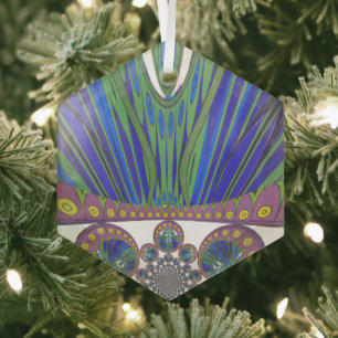 Afrikanisch Blau Lila Dekorativer Kunstdruck Ornament Aus Glas