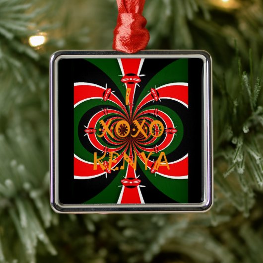 Afrikanisch Inspirierte kenianische Flagge Abstrak Silbernes Ornament (Baum)