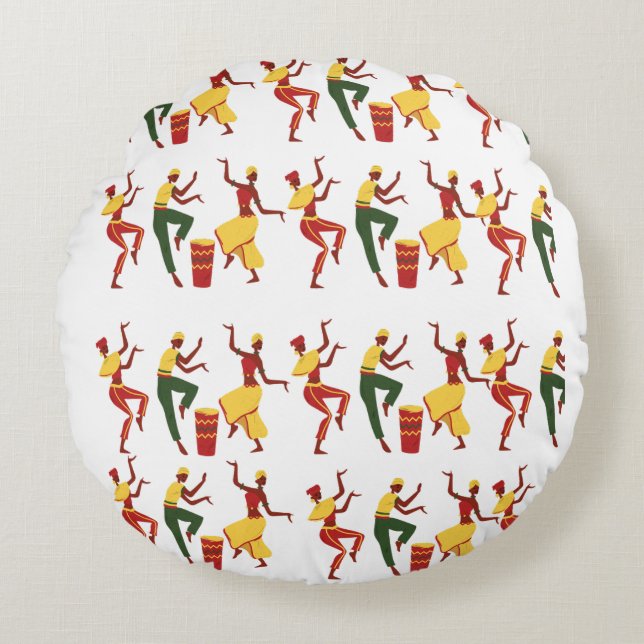 Afrikanisch Inspirierte Poufs Rundes Kissen (Vorderseite)