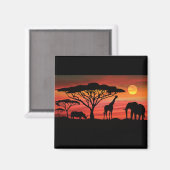 Afrikanisch-Tiere und Sonnenuntergang Magnet (Vorderseite/Rückseite)