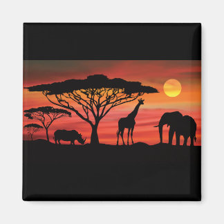 Afrikanisch-Tiere und Sonnenuntergang Magnet