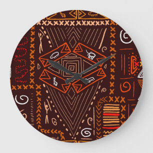 Afrikanische Aborigine-Kunst Nahtloses Muster Große Wanduhr