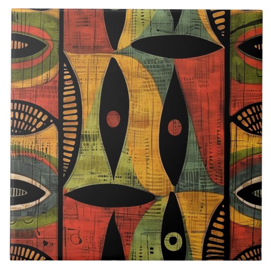 Afrikanische Abstrakt-Gold-Grüne Keramik Fliese (Vorderseite)