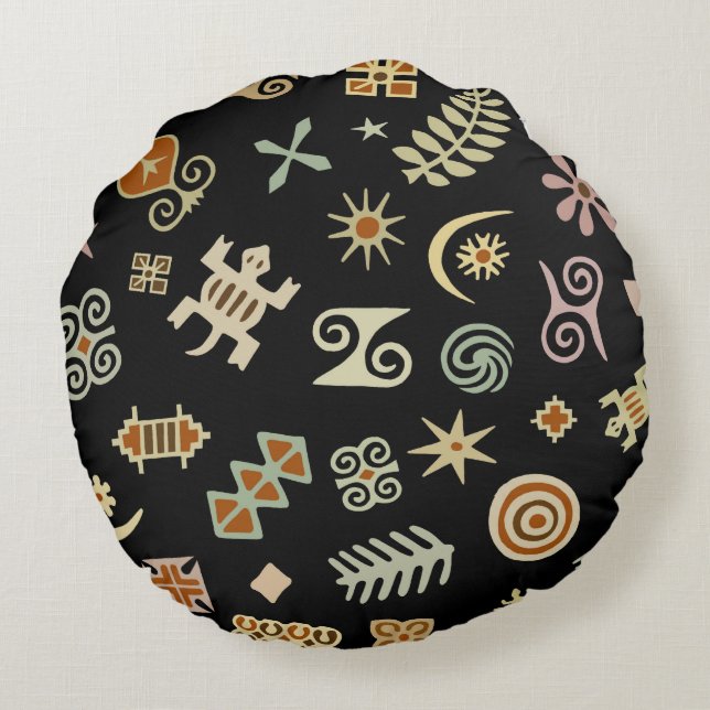 Afrikanische Adinkra-Symbole Rundes Kissen (Rückseite)