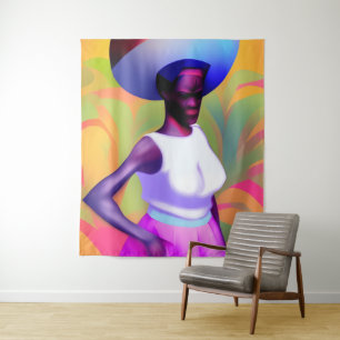 Afrikanische Alte Frau, die Vase auf ihrem Kopf tr Wandteppich