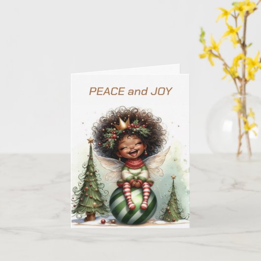 Afrikanische American Fairy Weihnachtskarte Karte (Gelbe Blume)