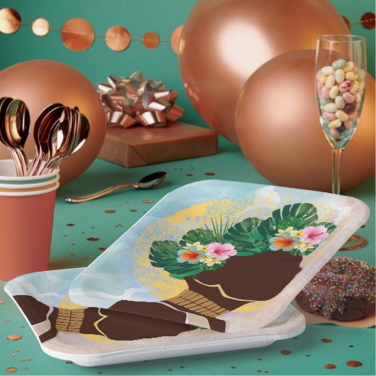 Afrikanische Amerikanerin Blumenkrone Pappteller (Multi)