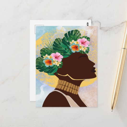 Afrikanische Amerikanerin Blumenkrone Postkarte (Vorderseite/Rückseite Beispiel)