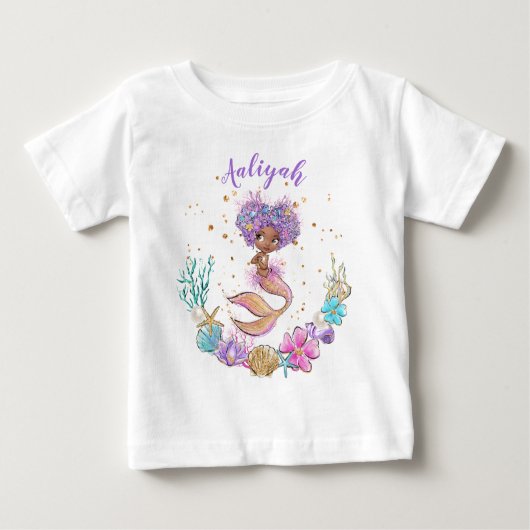Afrikanische Amerikanerin Mermaid Birthday Baby T-shirt (Vorderseite)