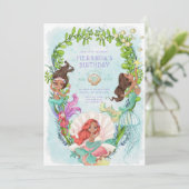Afrikanische Amerikanerin Mermaid Birthday Einladung (Stehend Vorderseite)