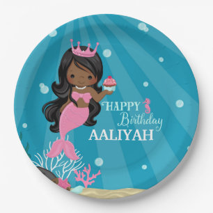Afrikanische Amerikanerin Mermaid Birthday Pappteller