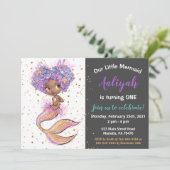 Afrikanische Amerikanerin Mermaid zum Geburtstag E Einladung (Stehend Vorderseite)