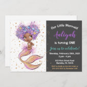 Afrikanische Amerikanerin Mermaid zum Geburtstag E Einladung (Vorne/Hinten)
