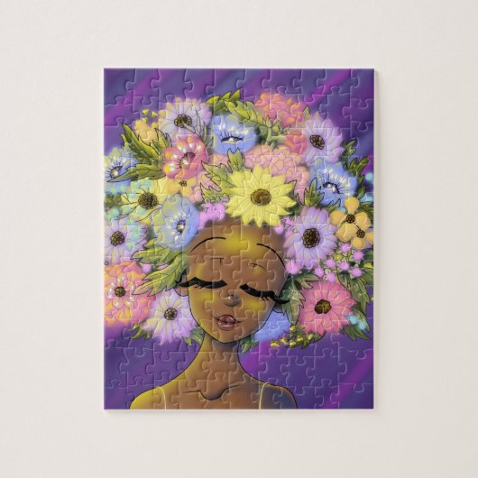 Afrikanische Amerikanerin mit blühender Afro-Blume Puzzle (Vertikal)