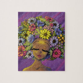 Afrikanische Amerikanerin mit einem blühenden Afro Puzzle