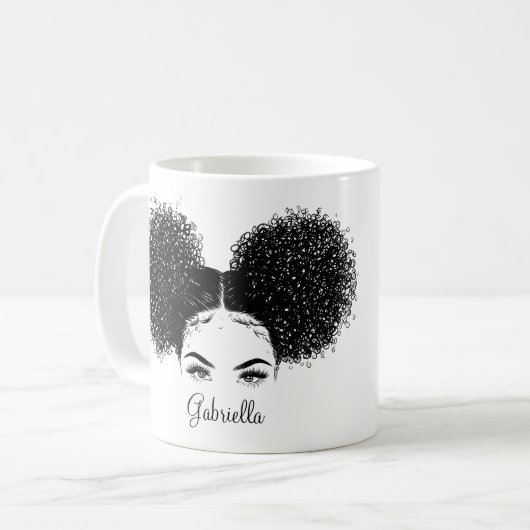 Afrikanische Amerikanerin mit individuellem Afro-H Kaffeetasse (Vorderseite Links)