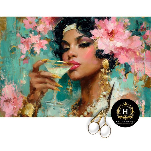 Afrikanische Amerikanerin mit Martini Decoupage Seidenpapier