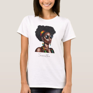 Afrikanische Amerikanerin mit schicke Sonnenbrille T-Shirt