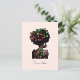 Afrikanische Amerikanerin mit schmetterlingsgefüll Postkarte