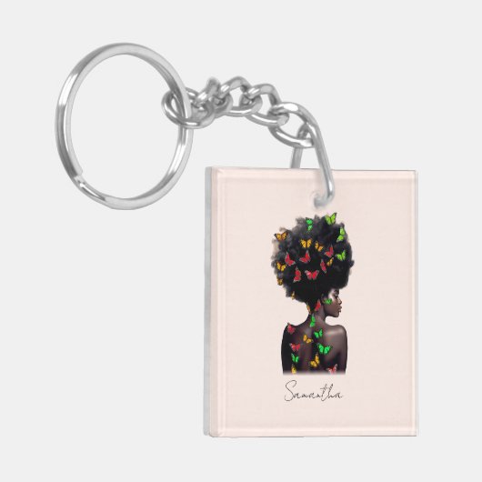 Afrikanische Amerikanerin mit schmetterlingsgefüll Schlüsselanhänger (Vorderseite links)