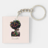 Afrikanische Amerikanerin mit schmetterlingsgefüll Schlüsselanhänger (Rückseite)