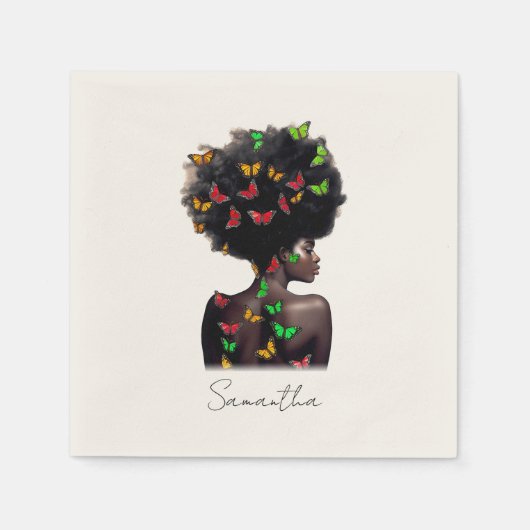 Afrikanische Amerikanerin mit schmetterlingsgefüll Serviette (Vorderseite)