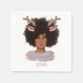 Afrikanische Amerikanerin Reindeer Weihnachten Serviette (Vorderseite)