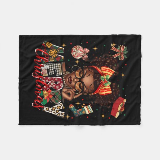 Afrikanische Amerikanerin Schwarze Frau frohe Weih Fleecedecke (Vorderseite (Horizontal))