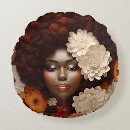 Afrikanische Amerikanerin Schwarze Königin Melanin Rundes Kissen