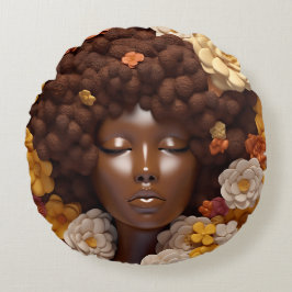 Afrikanische Amerikanerin Schwarze Königin Melanin Rundes Kissen