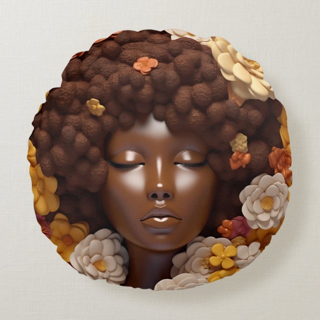 Afrikanische Amerikanerin Schwarze Königin Melanin Rundes Kissen (Vorderseite)